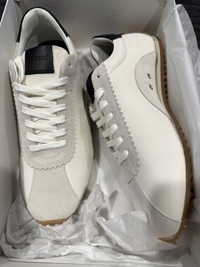 Sandro Cream & Black Leather Suede Sneakers